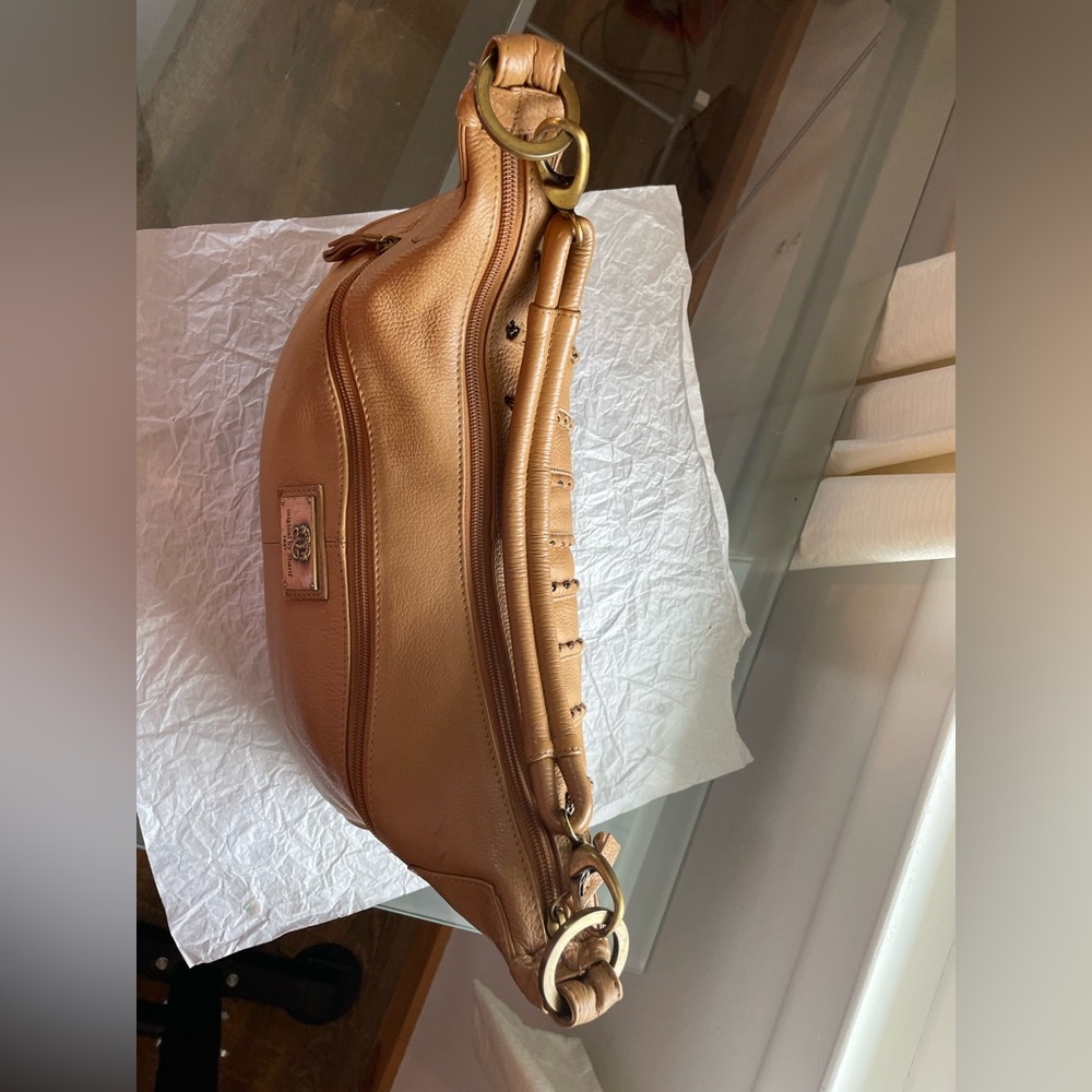 Original by Sharif 1827 Genuine Leather Shoulder Bag Tan Chain Details Map Lined - Picture 11 of 17
